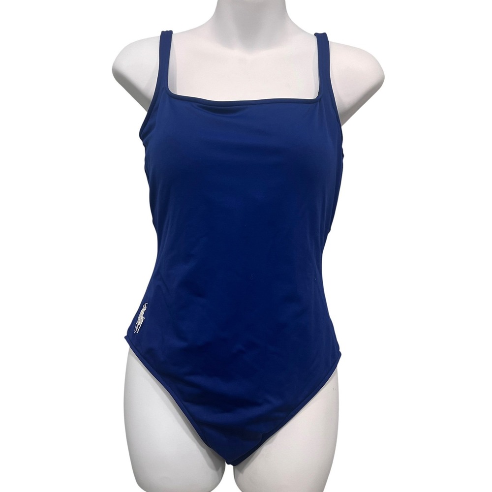 Ralph Lauren Polo Royal Blue One Piece Swimsuit Scoop Back Pony Logo Size L
